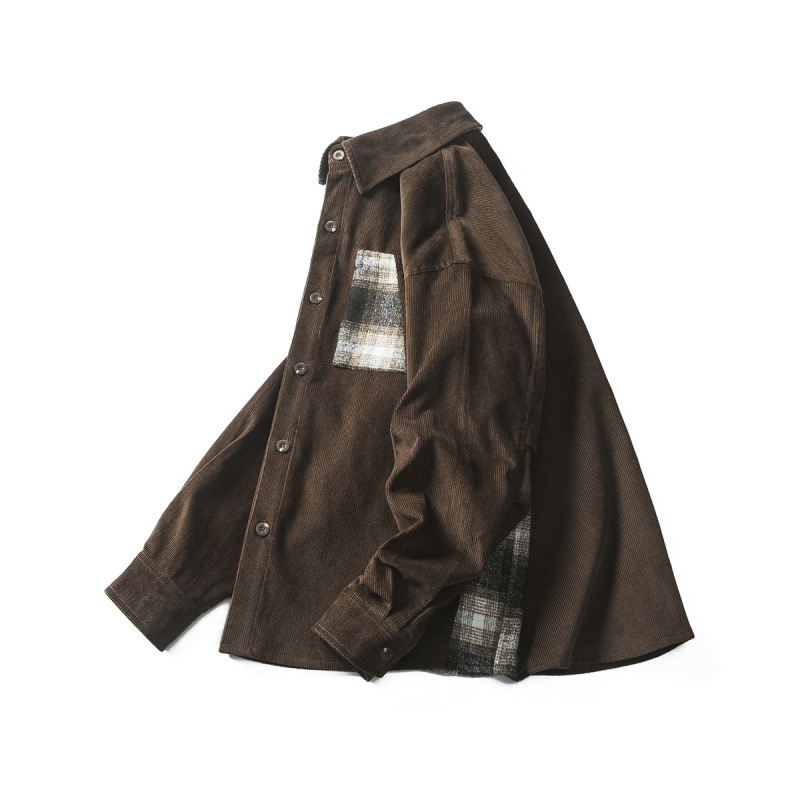 Corduroy Shirt — Brown Plaid-Pocket — Detail view 2