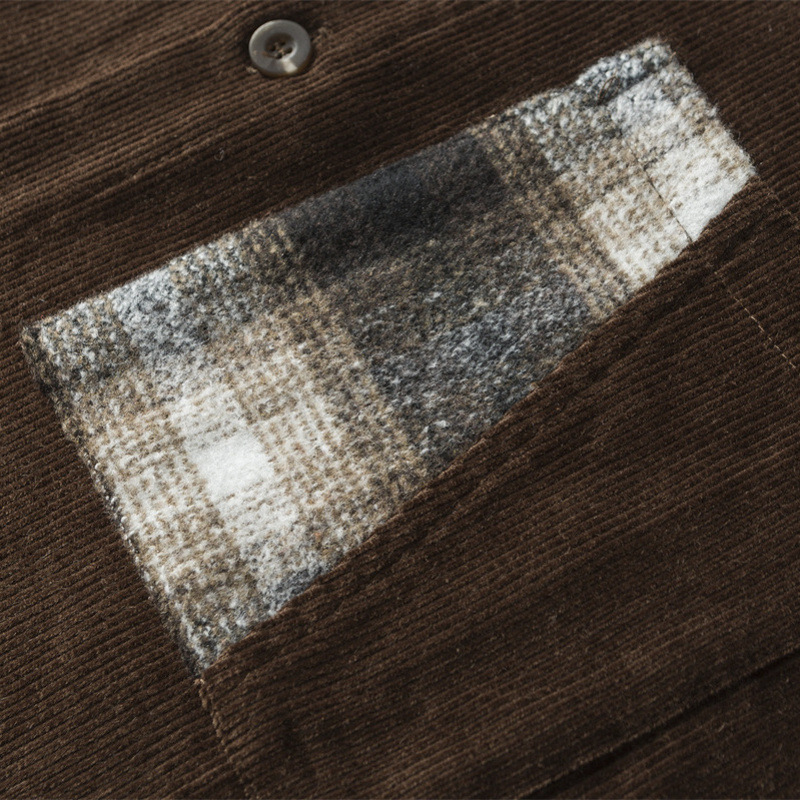 Corduroy Shirt — Brown Plaid-Pocket — Detail view 3
