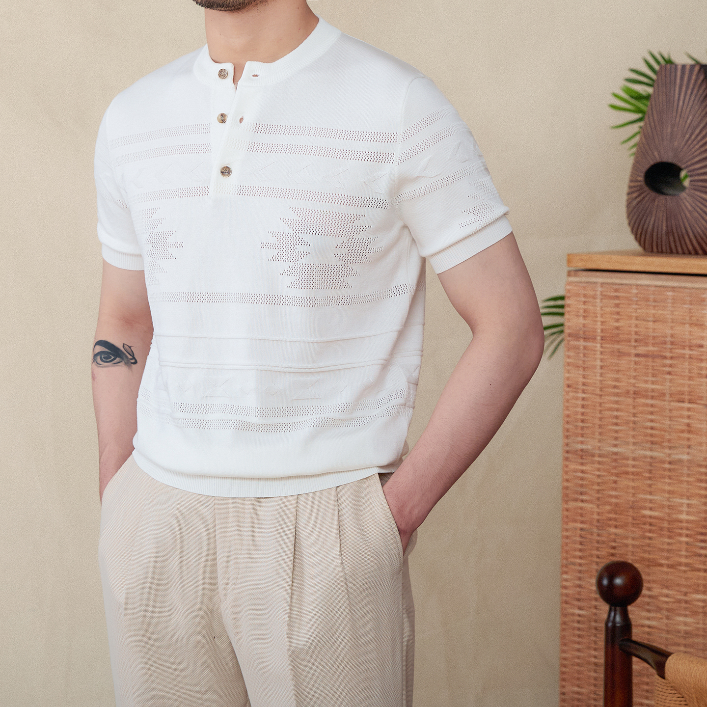 Henley T-Shirt — Cotton Lyocell Jacquard — Detail view 2