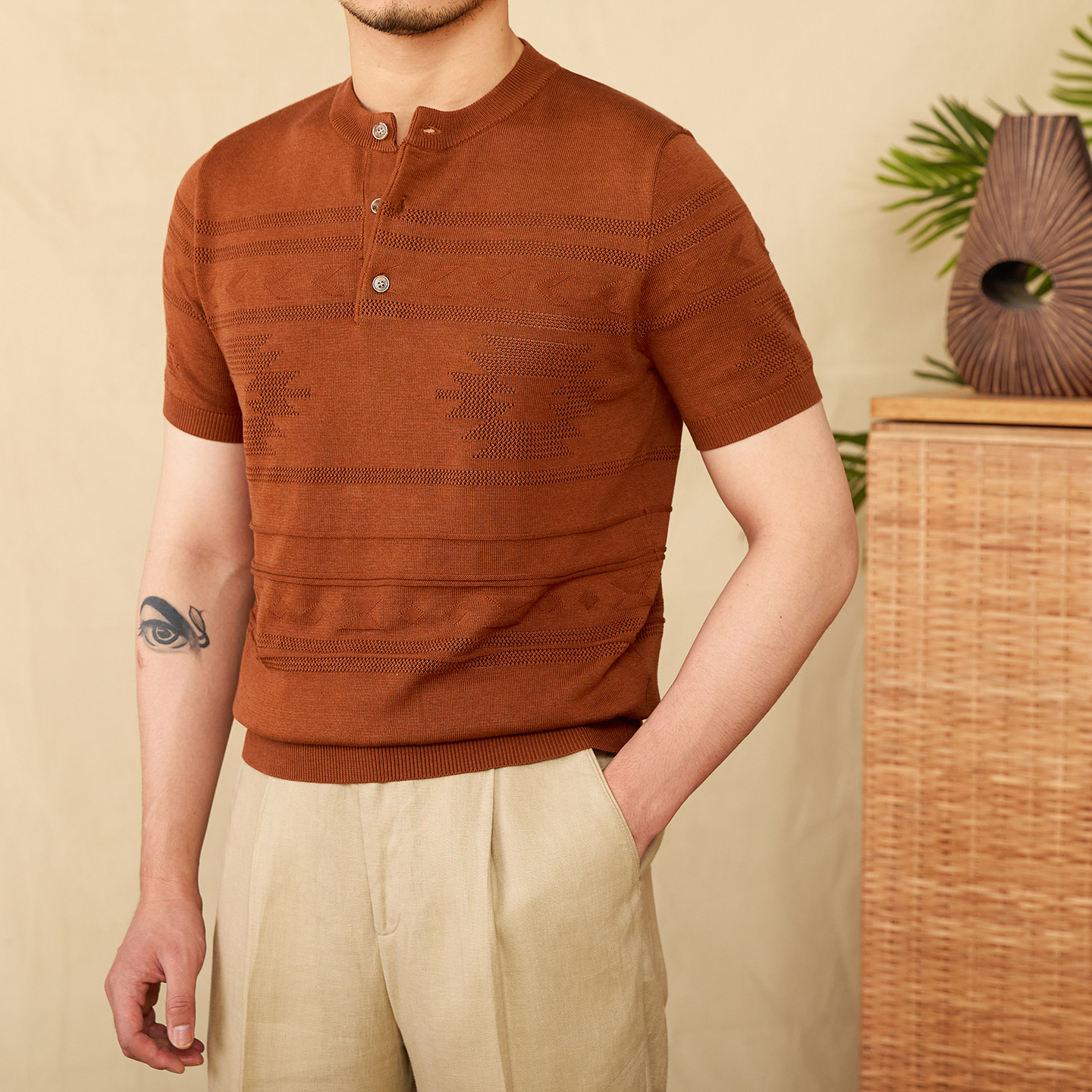Henley T-Shirt — Cotton Lyocell Jacquard — Detail view 3