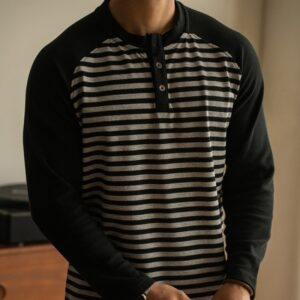 Henley Top — Long-Sleeve Stripe — Product view