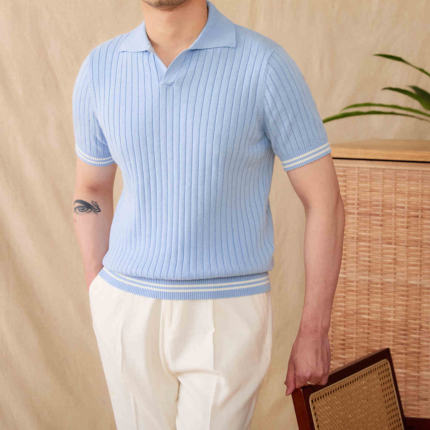 Polo Shirt — Vertical Rib Texture — Detail view 2