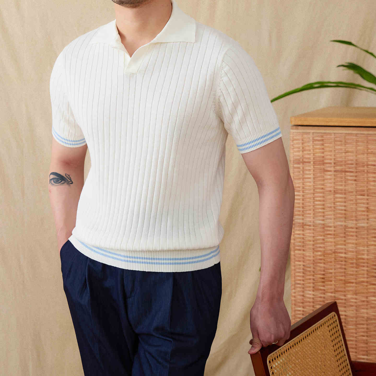 Polo Shirt — Vertical Rib Texture — Detail view 3